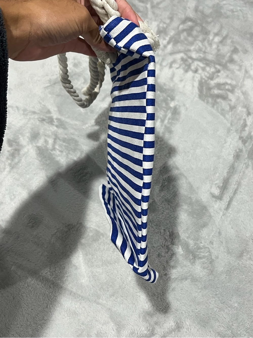 Striped Blue & White Rope-Handle Tote Bag NWOT - Picture 6 of 9
